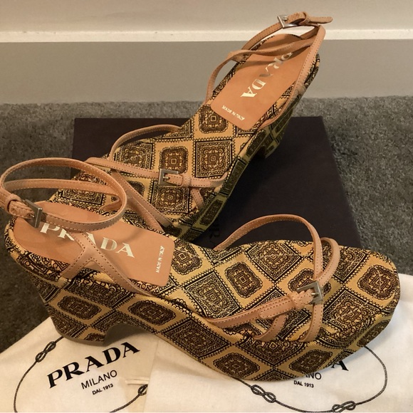 PRADA Canapa England Multicolor Platform Sandals - Picture 3 of 8